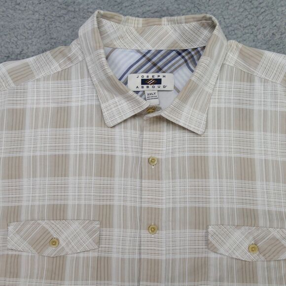 Joseph Abboud Button Up Shirt Mens 2XLT TALL Beige Plaid Long Sleeve - Picture 1 of 16